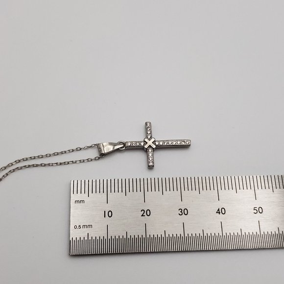 18 Inch 925 Sterling Silver Religious Cross X Cubic Zirconia Necklace - Picture 5 of 6